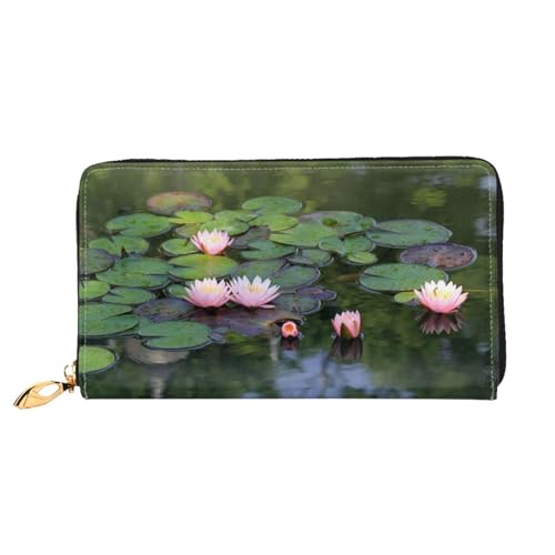 GBCDEDSL Schöne Lotusblüte, doppelseitig bedruckt, Mikrofaser-Leder, lange Clutch-Geldbörse, Ledergeldbörse, Schwarz , Einheitsgröße von GBCDEDSL