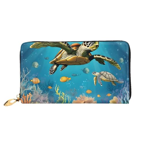 GBCDEDSL Sea Conch Shell Turtle Double Sided Fully Printed Microfiber Leather Women's Leather Long Clutch Wallet Leather Wallet, Schwarz , Einheitsgröße von GBCDEDSL