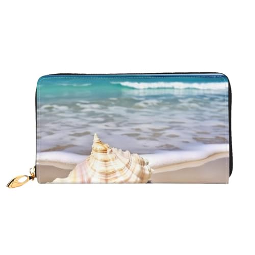 GBCDEDSL Sea Wave Muschel Doppelseitig Voll Bedrucktes Mikrofaser-Leder Damen Leder Lange Clutch Geldbörse Leder Geldbörse, Schwarz , Einheitsgröße von GBCDEDSL