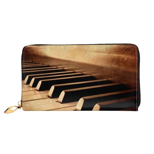 GBCDEDSL Sepia Tone Klavier Tasten Doppelseitig Voll Bedruckt Mikrofaser Leder Damen Leder Lange Clutch Geldbörse Leder Geldbörse, Schwarz , Einheitsgröße von GBCDEDSL