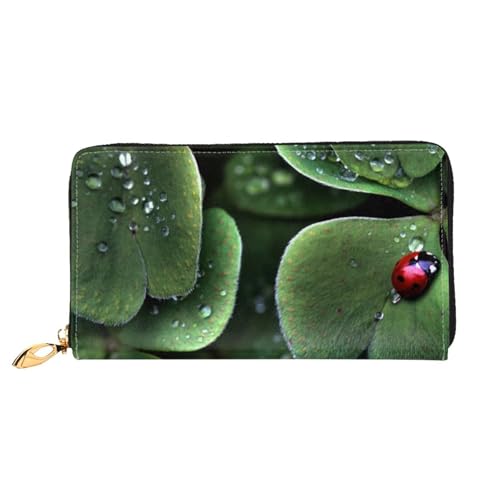 GBCDEDSL Sitting Green Three Leaf Insect Double Sided Fully Printed Microfiber Leather Women's Leather Long Clutch Wallet Leather Wallet, Schwarz , Einheitsgröße von GBCDEDSL