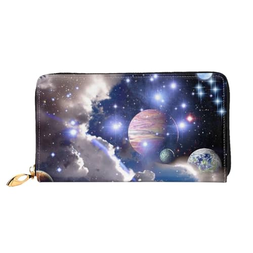 GBCDEDSL Space Planet Doppelseitig Voll Bedrucktes Mikrofaser-Leder Damen Leder Lange Clutch Geldbörse Leder Geldbörse, Schwarz , Einheitsgröße von GBCDEDSL