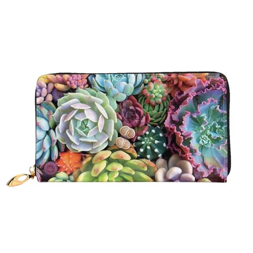 GBCDEDSL Süße Sukkulenten doppelseitig voll bedrucktes Mikrofaser-Leder Damen Leder lange Clutch Geldbörse Leder Geldbörse, Schwarz , Einheitsgröße von GBCDEDSL