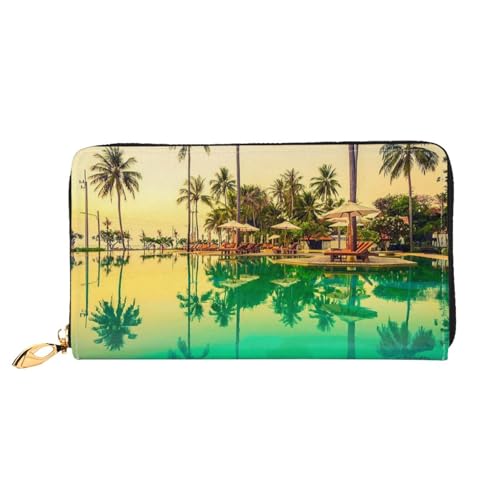 GBCDEDSL Summer Coconut Tree Double Sided Fully Printed Microfiber Leather Women's Leather Long Clutch Wallet Leather Wallet, Schwarz , Einheitsgröße von GBCDEDSL