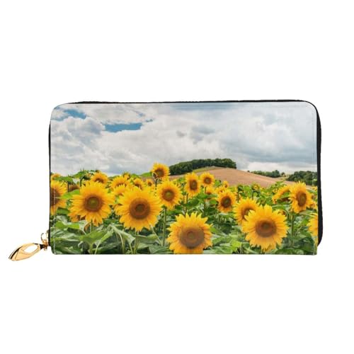 GBCDEDSL Sunflower Field Double Sided Fully Printed Microfiber Leather Women's Leather Long Clutch Wallet Leather Wallet, Schwarz , Einheitsgröße von GBCDEDSL