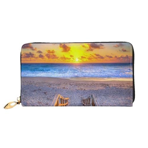 GBCDEDSL Sunset Beach Doppelseitig Voll Bedrucktes Mikrofaser-Leder Damen Leder Lange Clutch Geldbörse Leder Geldbörse, Schwarz , Einheitsgröße von GBCDEDSL