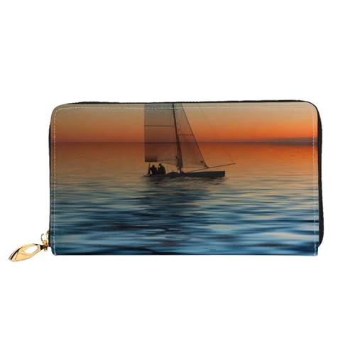 GBCDEDSL Sunset Beach Doppelseitig Voll Bedrucktes Mikrofaser-Leder Damen Leder Lange Clutch Geldbörse Leder Geldbörse, Schwarz , Einheitsgröße von GBCDEDSL
