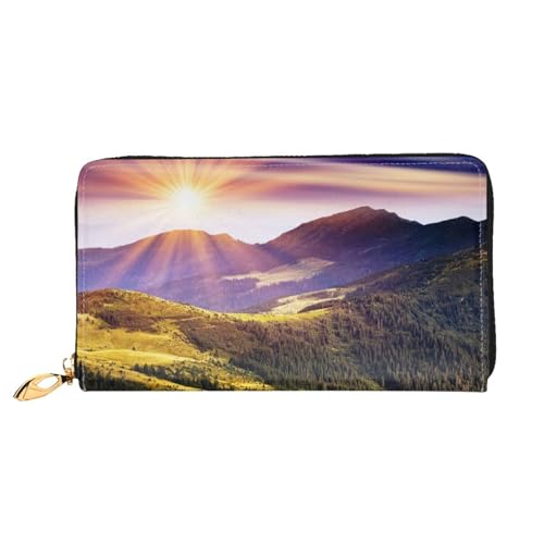 GBCDEDSL Sunshine in Mountains Doppelseitig Voll Bedrucktes Mikrofaser-Leder Damen Leder Lange Clutch Geldbörse Leder Geldbörse, Schwarz , Einheitsgröße von GBCDEDSL