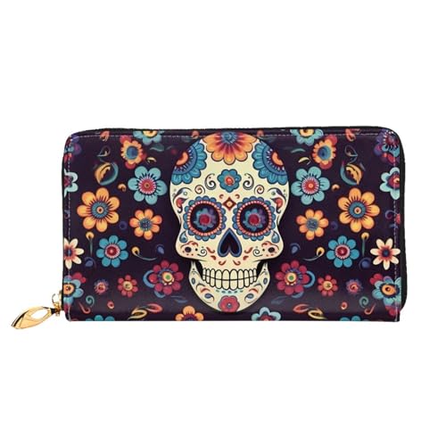 GBCDEDSL Totenköpfe doppelseitig voll bedrucktes Mikrofaser-Leder Damen Leder lange Clutch Geldbörse Leder Geldbörse, Schwarz , Einheitsgröße von GBCDEDSL