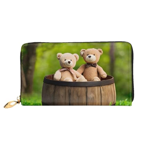 GBCDEDSL Toy Cloth Bear Double Sided Fully Printed Microfiber Leather Women's Leather Long Clutch Wallet Leather Wallet, Schwarz , Einheitsgröße von GBCDEDSL