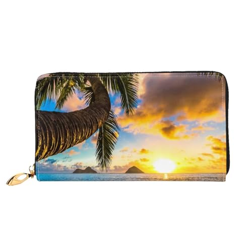 GBCDEDSL Tropical Beach Doppelseitig Voll Bedrucktes Mikrofaser-Leder Damen Leder Lange Clutch Geldbörse Leder Geldbörse, Schwarz , Einheitsgröße von GBCDEDSL