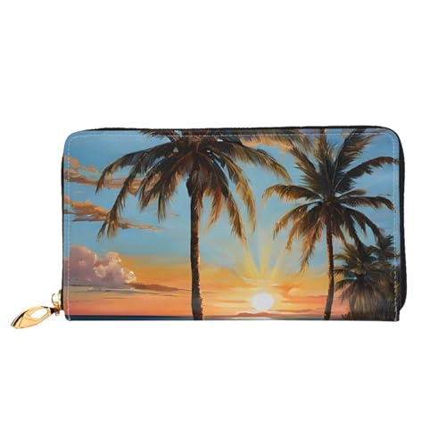 GBCDEDSL Tropical Sunset Doppelseitig Voll Bedrucktes Mikrofaser-Leder Damen Leder Lange Clutch Geldbörse Leder Geldbörse, Schwarz , Einheitsgröße von GBCDEDSL