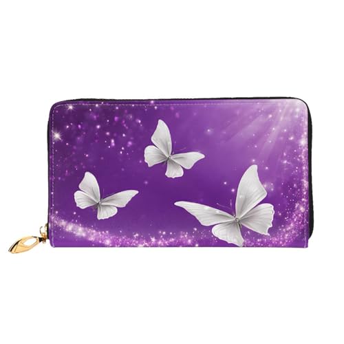 GBCDEDSL Violette Schmetterlinge, doppelseitig bedruckt, Mikrofaser-Leder, lange Clutch-Geldbörse, Ledergeldbörse, Schwarz , Einheitsgröße von GBCDEDSL