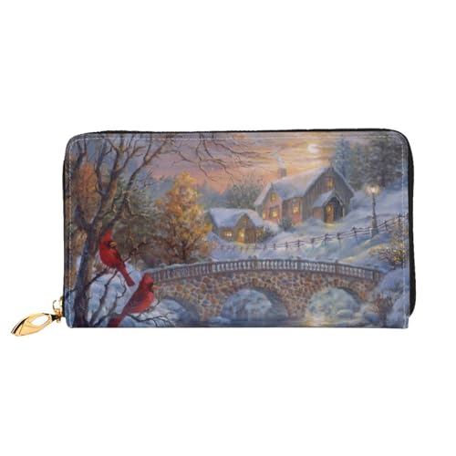 GBCDEDSL Winter Sunset Double Sided Fully Printed Microfiber Leather Women's Leather Long Clutch Wallet Leather Wallet, Schwarz , Einheitsgröße von GBCDEDSL