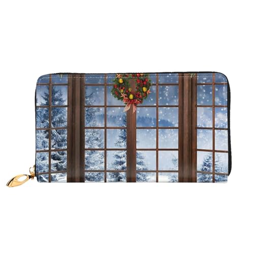 GBCDEDSL Winterfenster doppelseitig voll bedrucktes Mikrofaser-Leder Damen Leder lange Clutch Geldbörse Leder Geldbörse, Schwarz , Einheitsgröße von GBCDEDSL