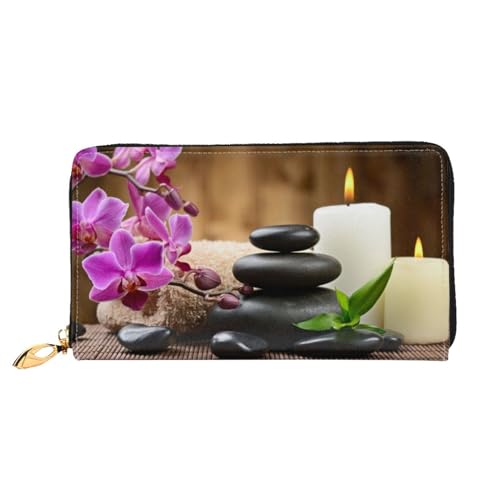 GBCDEDSL Zen Stone Doppelseitig Voll Bedrucktes Mikrofaser-Leder Damen Leder Lange Clutch Geldbörse Leder Geldbörse, Schwarz , Einheitsgröße von GBCDEDSL