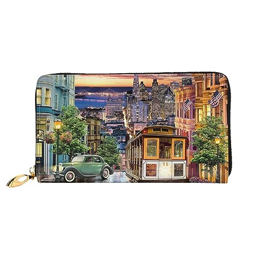 GBCDEDSL san Francisco doppelseitig bedrucktes Mikrofaser-Leder Damen Leder lange Clutch Geldbörse Leder Geldbörse, Schwarz , Einheitsgröße von GBCDEDSL