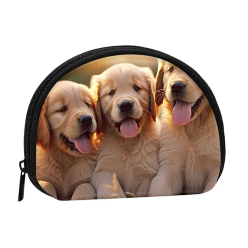 Golden Retriever Hunde Welpen Haustiere Vollformat Bedrucktes Polyester Tragbare Mini-Aufbewahrungstasche Muschelförmige Geldbörse Kleine Münzgeldbörse Muschel Aufbewahrungstasche, Schwarz , von GBCDEDSL