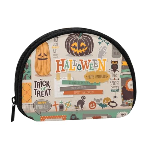 Halloween Scrapbook Vollformat Bedrucktes Polyester Tragbare Mini Aufbewahrungstasche Muschelförmige Brieftasche Kleine Münzgeldbörse Shell Aufbewahrungstasche, Schwarz , Einheitsgröße von GBCDEDSL