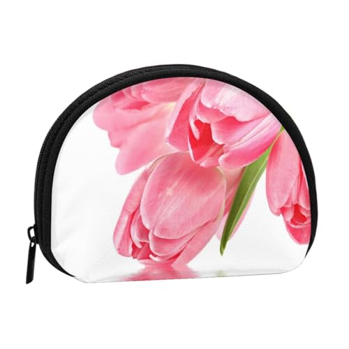 Hübsches rosa Blumenmuster, bedrucktes Polyester, tragbare Mini-Aufbewahrungstasche, Muschelform, kleine Münzgeldbörse, Muschel-Aufbewahrungstasche, Schwarz , Einheitsgröße von GBCDEDSL