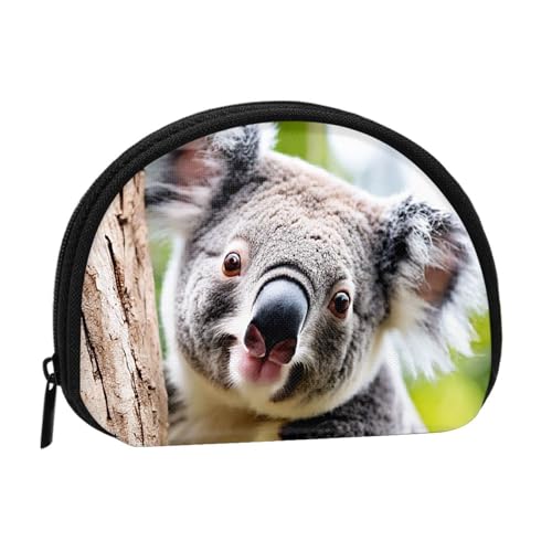 Koala Vollformat Bedrucktes Polyester Tragbare Mini-Aufbewahrungstasche Muschelförmige Geldbörse Kleine Münzgeldbörse Muschel Aufbewahrungstasche, Schwarz , Einheitsgröße von GBCDEDSL