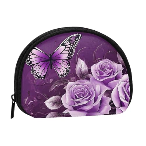 Lila Beauty Schmetterling Vollformat Bedrucktes Polyester Tragbare Mini-Aufbewahrungstasche Muschelförmige Geldbörse Kleine Münzgeldbörse Muschel Aufbewahrungstasche, Schwarz , Einheitsgröße von GBCDEDSL