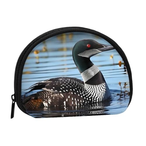 Loon Birds Vollformat Bedrucktes Polyester Tragbare Mini-Aufbewahrungstasche Muschelförmige Geldbörse Kleine Münzgeldbörse Muschel Aufbewahrungstasche, Schwarz , Einheitsgröße von GBCDEDSL