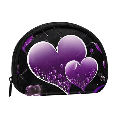 Modische lila Herzen, Vollformat, bedrucktes Polyester, tragbare Mini-Aufbewahrungstasche, Muschelform, kleine Münzgeldbörse, Muschel-Aufbewahrungstasche, Schwarz , Einheitsgröße von GBCDEDSL