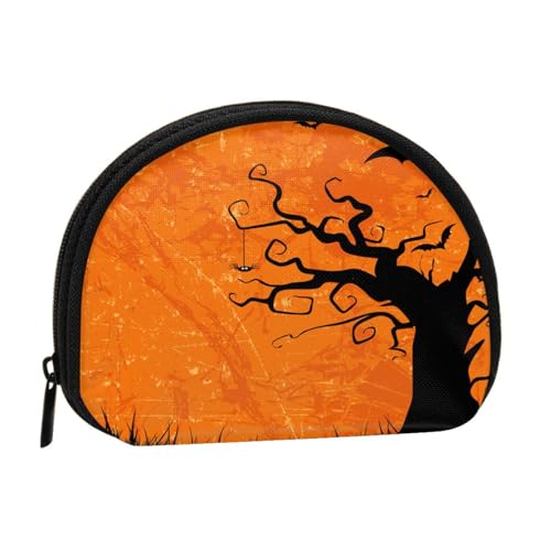 Orange Halloween Party Vollformat Bedrucktes Polyester Tragbare Mini Aufbewahrungstasche Muschelförmige Brieftasche Kleine Münzgeldbörse Muschel Aufbewahrungstasche, Schwarz , Einheitsgröße von GBCDEDSL