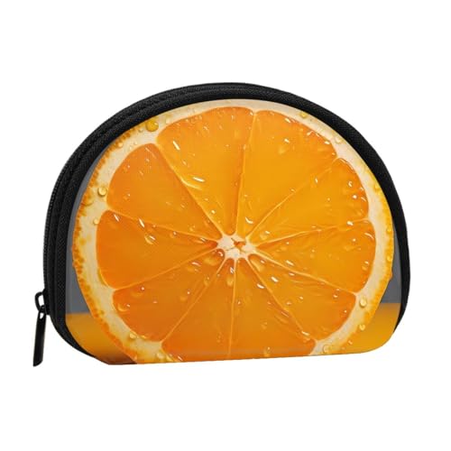 Orange Slice Vollformat Bedrucktes Polyester Tragbare Mini-Aufbewahrungstasche Muschelförmige Geldbörse Kleine Münzbörse Muschel Aufbewahrungstasche, Schwarz , Einheitsgröße von GBCDEDSL
