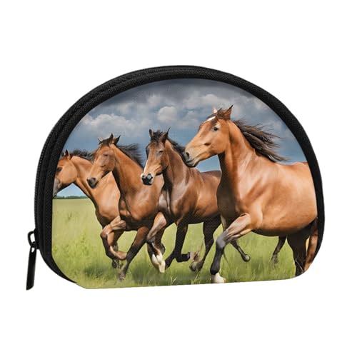Pferde Vollformat Bedrucktes Polyester Tragbare Mini-Aufbewahrungstasche Muschelförmige Geldbörse Kleine Münzgeldbörse Muschel Aufbewahrungstasche, Schwarz , Einheitsgröße von GBCDEDSL