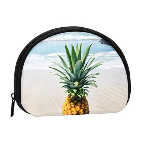 Pineapple by The Sea Vollformat Bedrucktes Polyester Tragbare Mini-Aufbewahrungstasche Muschelförmige Geldbörse Kleine Münzgeldbörse Muschel Aufbewahrungstasche, Schwarz , Einheitsgröße von GBCDEDSL
