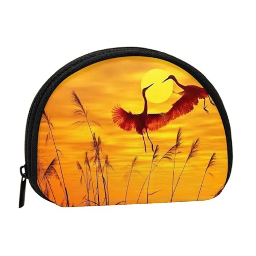 Pink Flamingo Sunset Full Format Printed Polyester Portable Mini Storage Bag Shell Shaped Wallet Small Coin Wallet Shell Storage Bag, Schwarz , Einheitsgröße von GBCDEDSL