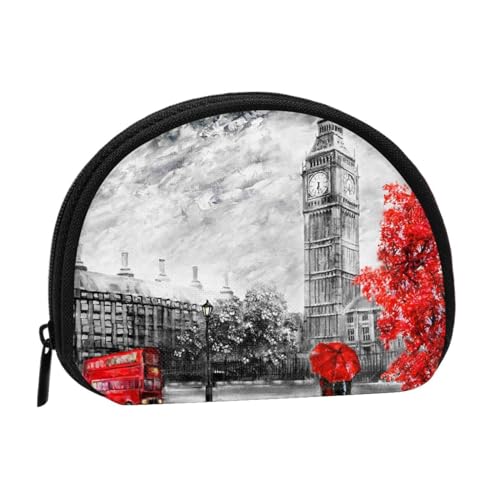 Red London Street Vollformat Bedrucktes Polyester Tragbare Mini-Aufbewahrungstasche Muschelförmige Geldbörse Kleine Münzgeldbörse Muschel Aufbewahrungstasche, Schwarz , Einheitsgröße von GBCDEDSL