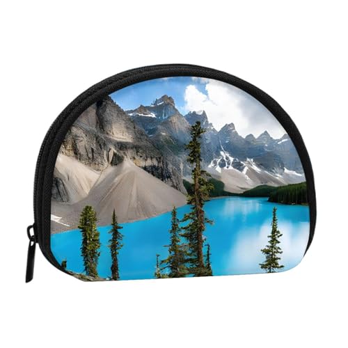 Rocky Mountains Vollformat Bedrucktes Polyester Tragbare Mini-Aufbewahrungstasche Muschelförmige Geldbörse Kleine Münzgeldbörse Muschel Aufbewahrungstasche, Schwarz , Einheitsgröße von GBCDEDSL