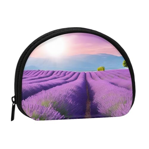 Romantische lila Lavendel Vollformat gedruckt Polyester tragbare Mini-Aufbewahrungstasche Muschelförmige Geldbörse Kleine Münzbörse Muschel Aufbewahrungstasche, Schwarz , Einheitsgröße von GBCDEDSL