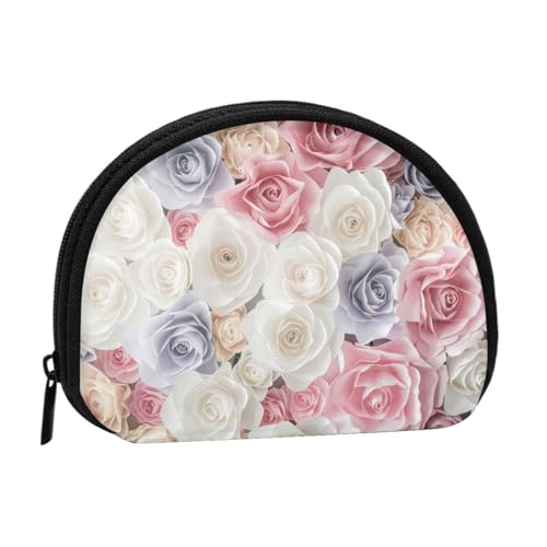 Rose Flower Floral Full Format Printed Polyester Portable Mini Storage Bag Shell Shaped Wallet Small Coin Wallet Shell Storage Bag, Schwarz , Einheitsgröße von GBCDEDSL