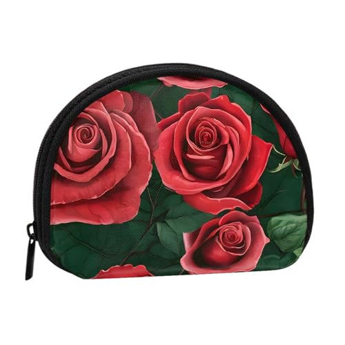 Rote Rose Vollformat Bedruckte Polyester Tragbare Mini-Aufbewahrungstasche Muschelförmige Geldbörse Kleine Münzgeldbörse Muschel Aufbewahrungstasche, Schwarz , Einheitsgröße von GBCDEDSL