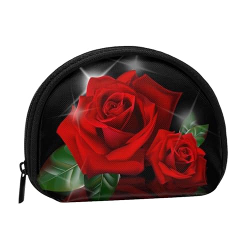 Rote Rosen Vollformat Bedrucktes Polyester Tragbare Mini-Aufbewahrungstasche Muschelförmige Geldbörse Kleine Münzbörse Muschel Aufbewahrungstasche, Schwarz , Einheitsgröße von GBCDEDSL