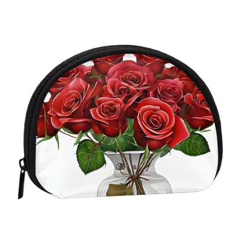 Rote Rosen Vollformat Bedrucktes Polyester Tragbare Mini-Aufbewahrungstasche Muschelförmige Geldbörse Kleine Münzbörse Muschel Aufbewahrungstasche, Schwarz , Einheitsgröße von GBCDEDSL