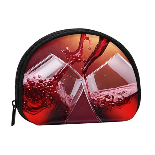 Rotweinglas Cheers Vollformat bedrucktes Polyester tragbare Mini-Aufbewahrungstasche Muschelförmige Brieftasche Kleine Münzgeldbörse Muschel Aufbewahrungstasche, Schwarz , Einheitsgröße von GBCDEDSL
