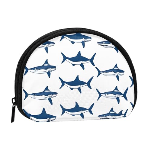 Sharks Vollformat Bedrucktes Polyester Tragbare Mini-Aufbewahrungstasche Muschelförmige Geldbörse Kleine Münzgeldbörse Muschel Aufbewahrungstasche, Schwarz , Einheitsgröße von GBCDEDSL