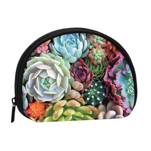 Süße Sukkulenten Vollformat Bedrucktes Polyester Tragbare Mini-Aufbewahrungstasche Muschelförmige Geldbörse Kleine Münzgeldbörse Muschel Aufbewahrungstasche, Schwarz , Einheitsgröße von GBCDEDSL