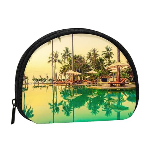 Summer Coconut Tree Full Format Printed Polyester Portable Mini Storage Bag Shell Shaped Wallet Small Coin Wallet Shell Storage Bag, Schwarz , Einheitsgröße von GBCDEDSL