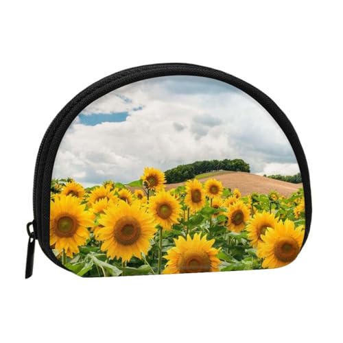 Sunflower Field Vollformat Bedrucktes Polyester Tragbare Mini-Aufbewahrungstasche Muschelförmige Geldbörse Kleine Münzgeldbörse Muschel Aufbewahrungstasche, Schwarz , Einheitsgröße von GBCDEDSL