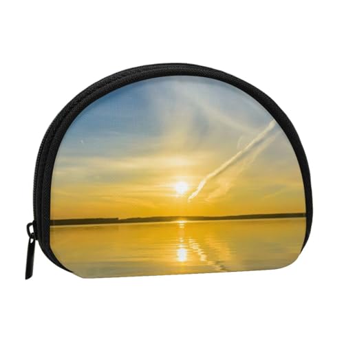 Sunrise Horizon Vollformat Bedrucktes Polyester Tragbare Mini-Aufbewahrungstasche Muschelförmige Geldbörse Kleine Münzgeldbörse Muschel Aufbewahrungstasche, Schwarz , Einheitsgröße von GBCDEDSL