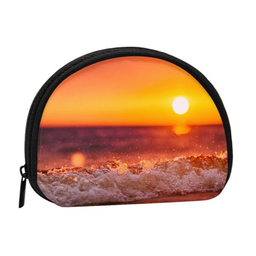 Sunset with Sea Waves Full Format Printed Polyester Portable Mini Storage Bag Shell Shaped Wallet Small Coin Wallet Shell Storage Bag, Schwarz , Einheitsgröße von GBCDEDSL