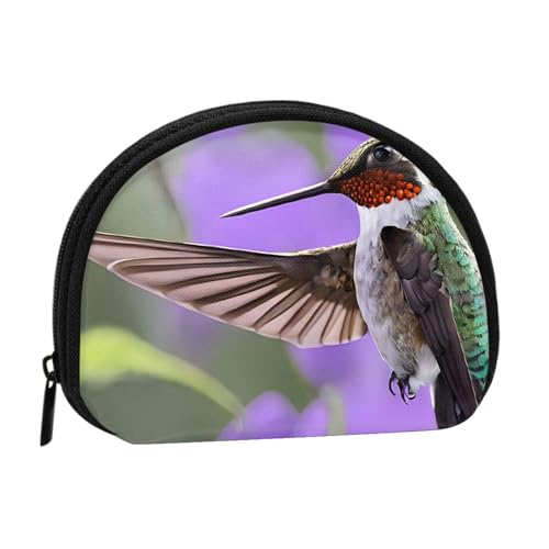 Vogel in lila Lavendel Blumen Vollformat bedrucktes Polyester tragbare Mini-Aufbewahrungstasche Muschelförmige Geldbörse Kleine Münzgeldbörse Muschel Aufbewahrungstasche, Schwarz , Einheitsgröße von GBCDEDSL