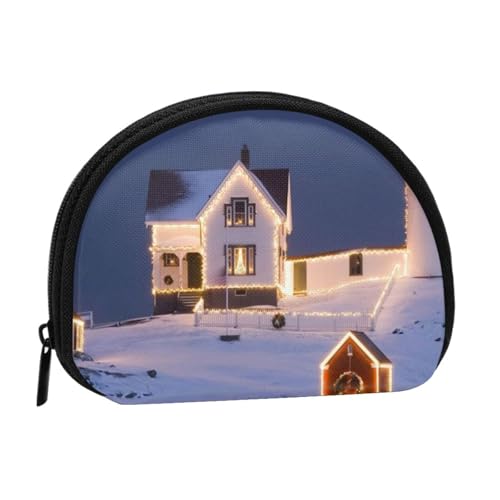 Weihnachtslandschaft Vollformat Bedrucktes Polyester Tragbare Mini-Aufbewahrungstasche Muschelförmige Geldbörse Kleine Münzgeldbörse Muschel Aufbewahrungstasche, Schwarz , Einheitsgröße von GBCDEDSL