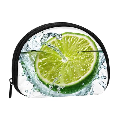Zitronenfrucht Vollformat Bedrucktes Polyester Tragbare Mini-Aufbewahrungstasche Muschelförmige Geldbörse Kleine Münzgeldbörse Muschel Aufbewahrungstasche, Schwarz , Einheitsgröße von GBCDEDSL